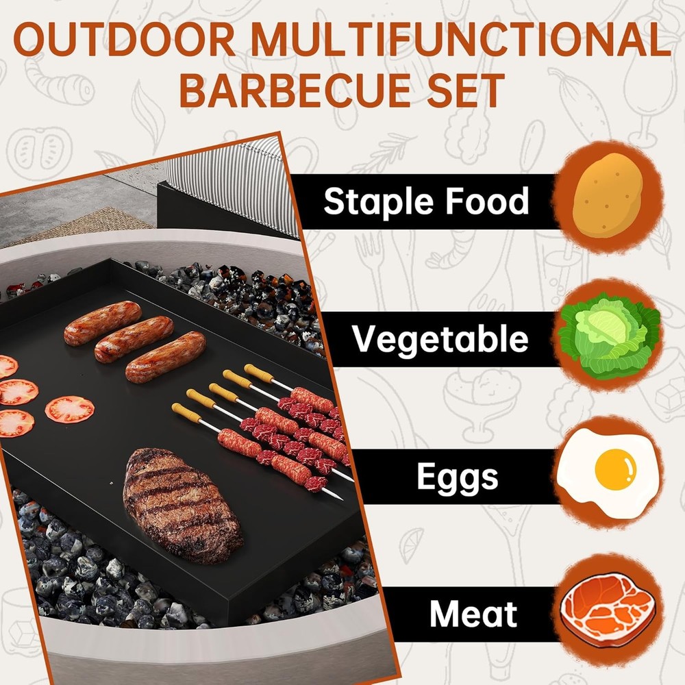 Folding Campfire Grill grate, Compact Height-Adjustable Fire Pit Grilling Grate,