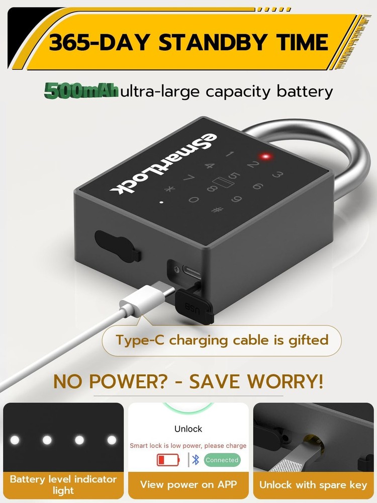 Pothunder Heavy Duty Smart Padlock, Bluetooth Padlock with Code and RFID, Out...