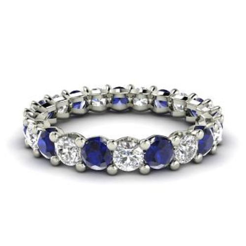 2.54 Ct Natural Round Shape Sapphire Diamond Ring 14K Solid White Gold