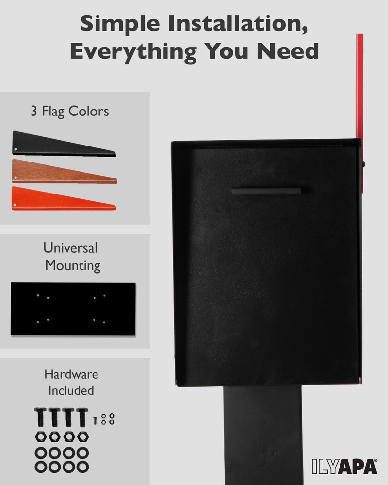 Ilyapa Locking Mailbox with Lock and Key Modern Mailboxes for Outside Post Mount