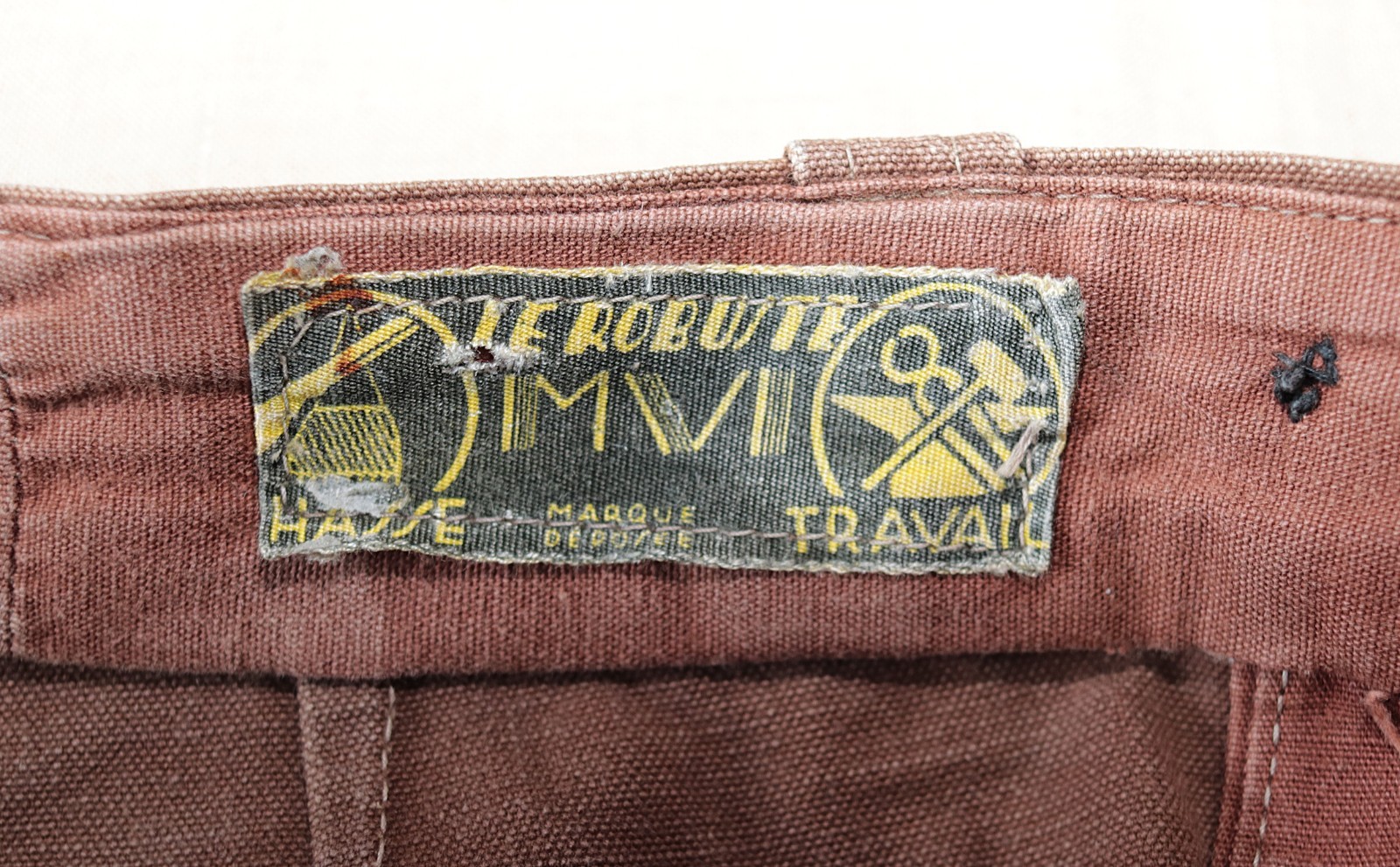 French 1940/50s Faded & Stained Brown Duck Cotton Canvas Pants LE ROBUSTE W39