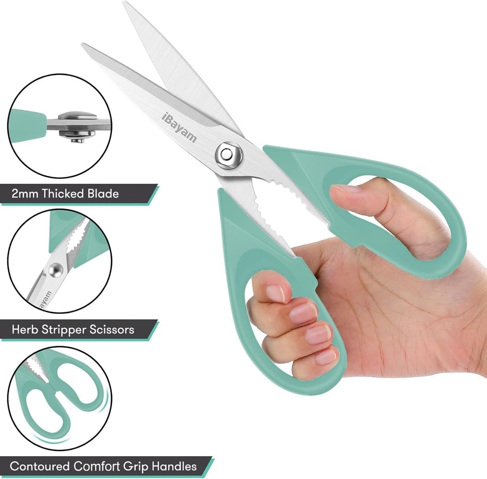 Versatile Kitchen Shears Set - Stainless Steel Utility Scissors, Aqua Sky 2-Pack