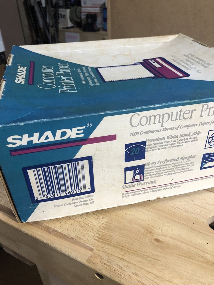 NOS BOX OF VINTAGE SHADE COMPUTER PRINTER PAPER - CONTINUOUS SHEETS