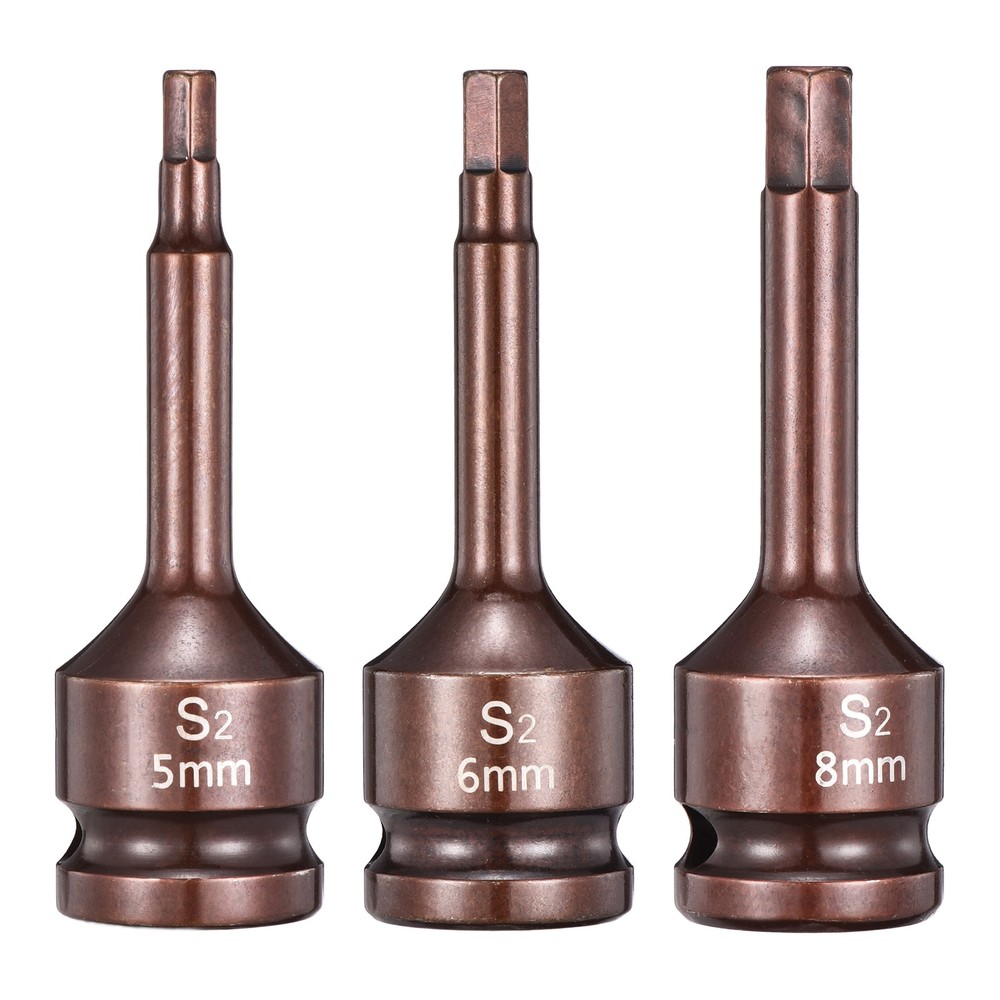 3pcs 1/2" Drive Impact Hex Bit Socket 5+6+8mm S2 Steel 3" Hexagonal Socket