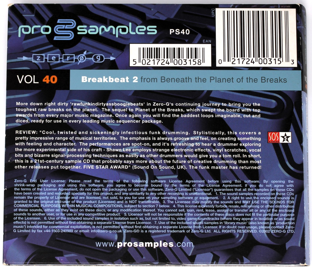 Zero-G Pro Samples 40 Breakbeat 2 NO BOOKLET Sample/Sound Library/Sampling 2 CD