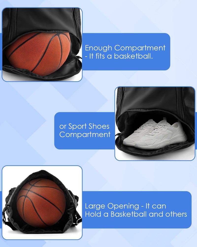 Soccer Drawstring Backpack with Ball and Shoe Compartment