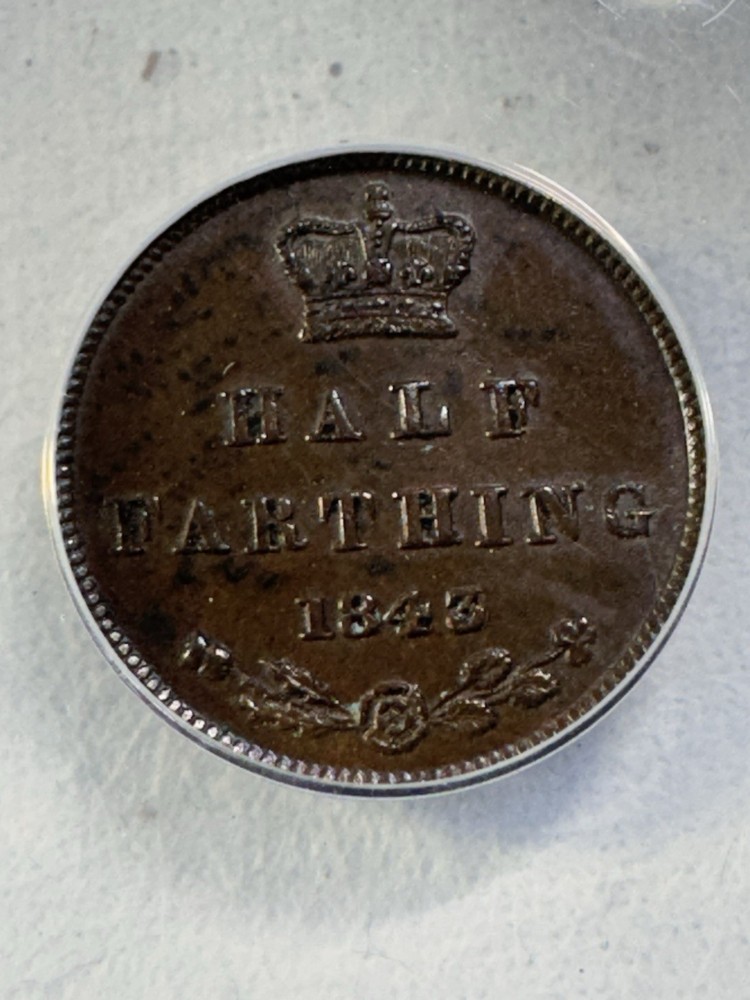 1843 Great Britain 1/2 Farthing Graded MS 61 by ANACS
