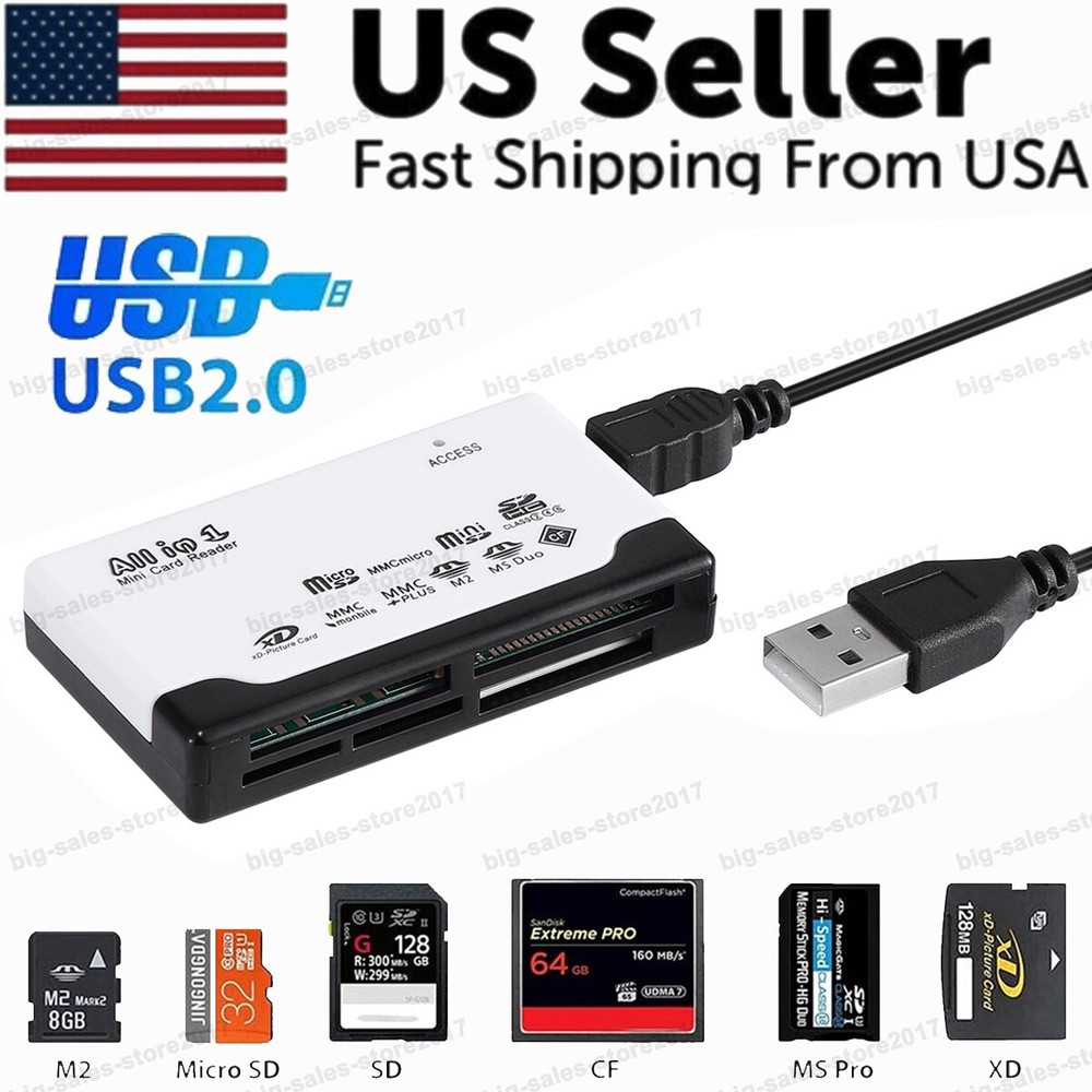 Memory Card Reader Mini 6-in-1 USB 2.0 High Speed For CF xD SD MS SDHC