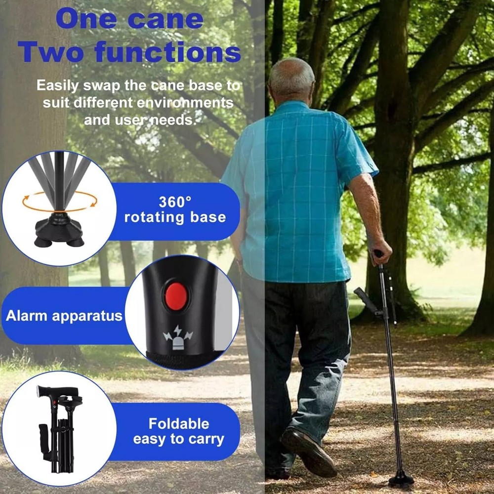 1PC Durable Aluminum Adjustable Walking Cane 4-Section Collapsible Design
