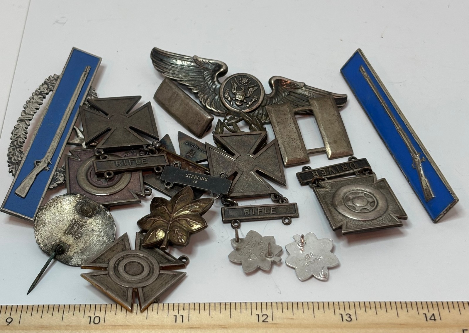 Lot of WWII U S Military Decorations 140 Grams Sterling Silver Total Weight