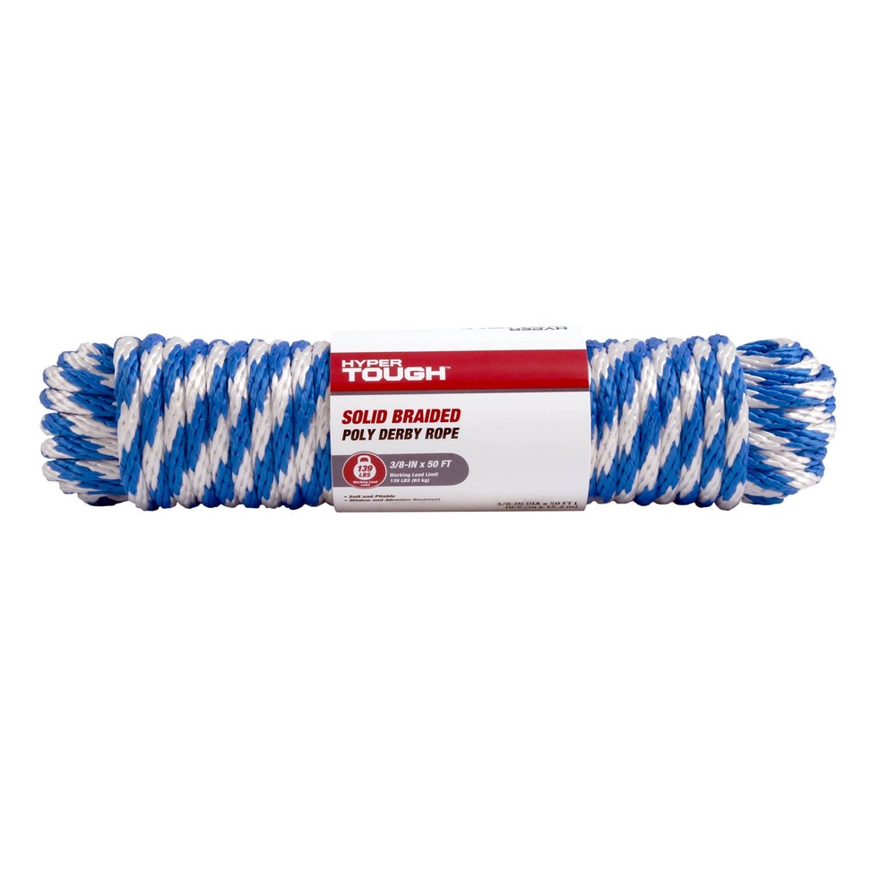 Polypropylene Solid Braid Rope, Blue and White, 3/8" x 50', 1 Each