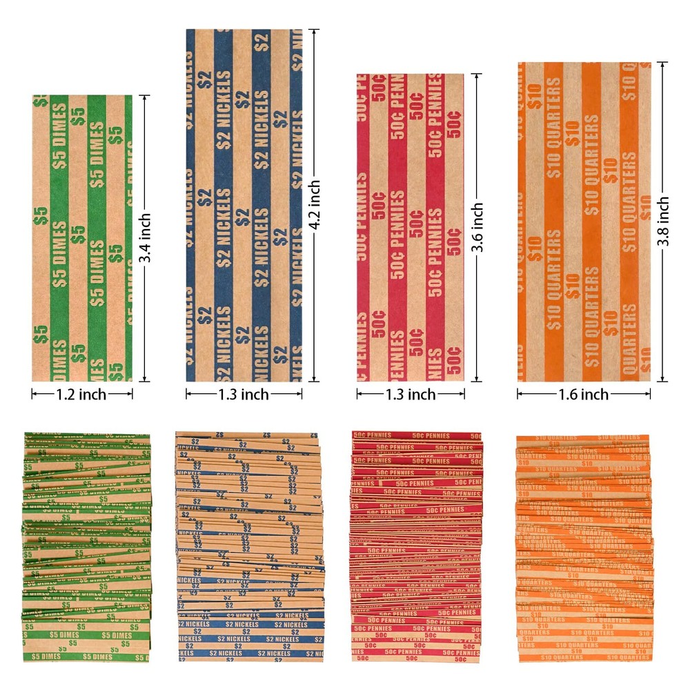 100 Pcs Assorted Packed Flat Stripped Coin Wrappers Coin Rolls Wrapper