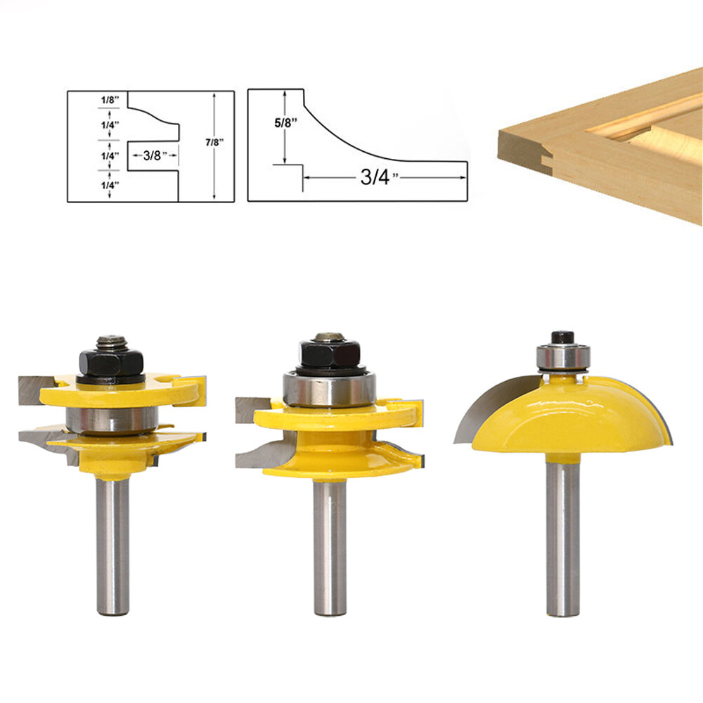 3pcs 8mm Shank Raised Panel Cabinet Door Router Bit Set