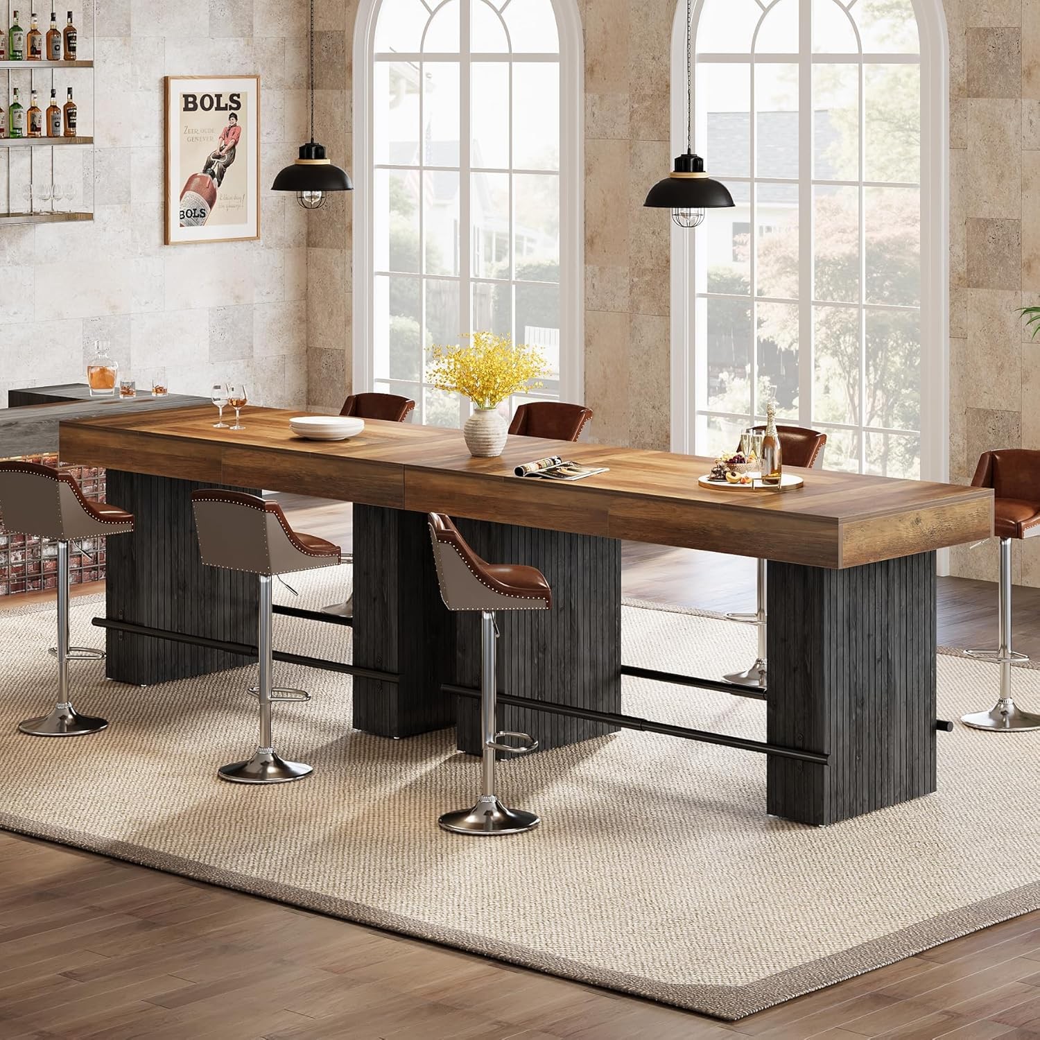 62.2-Inch Dining Table for 4-6,High Top Kitchen Pub Bar Island with Footrest