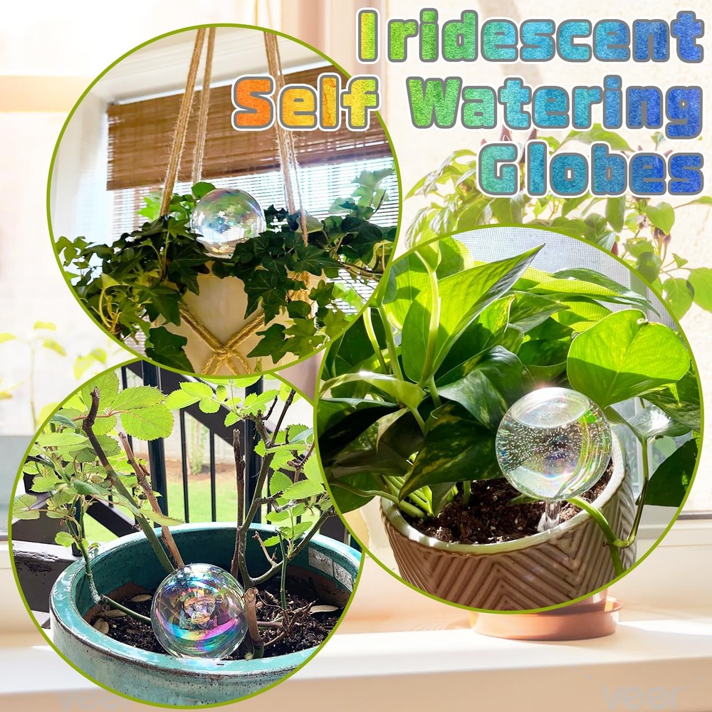 Bvrbaory 2 Pcs Iridescent Self Watering Medium-2 Iridescent, Clear