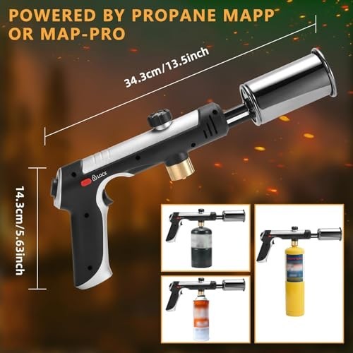 Powerful Adjustable Propane Torch with Safety Lock - BBQ, Grill, Sous Vide, Camp