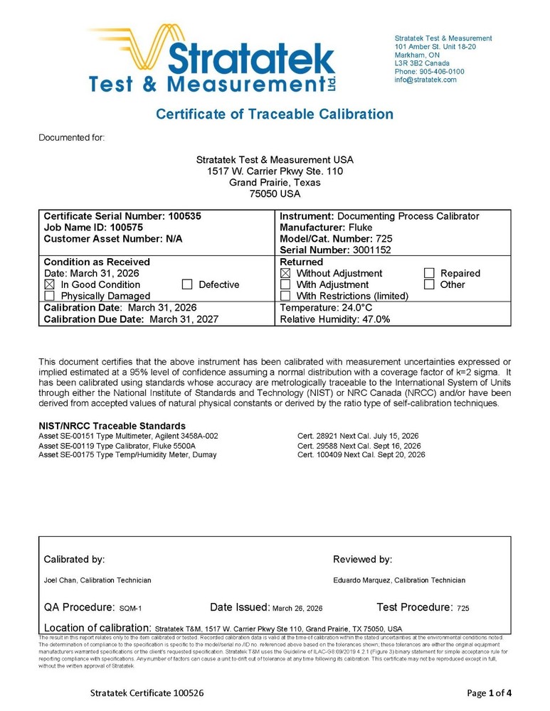 Fluke 725 Multifunction Process Calibrator - NIST Calibrated with Data
