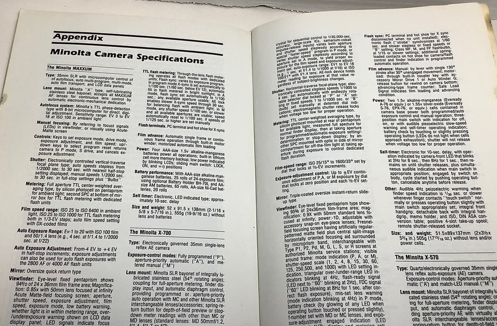 MINOLTA MAXXUM SLR CAMERA AND ACCESSORY GUIDE 1985