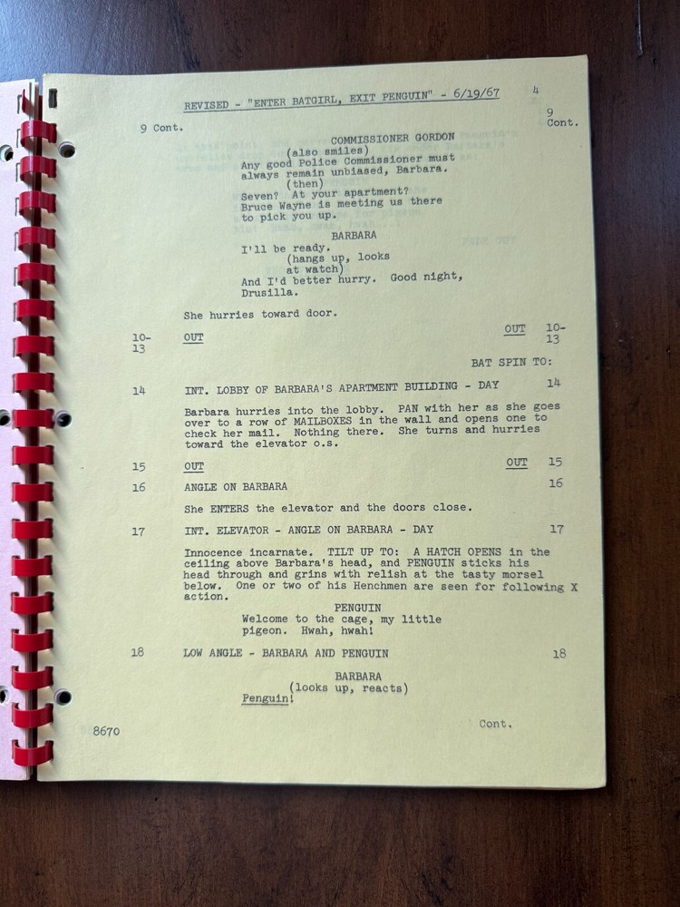 Rare BATMAN Original 1967 Tv Show Final Script "Enter Batgirl, Exit Penguin"