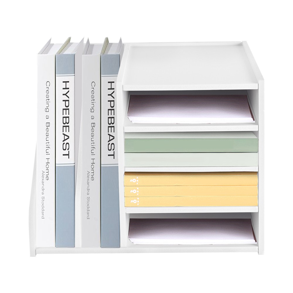 Durable Desktop File Organiser with 4 Storage Compartments, Stable Mortise &