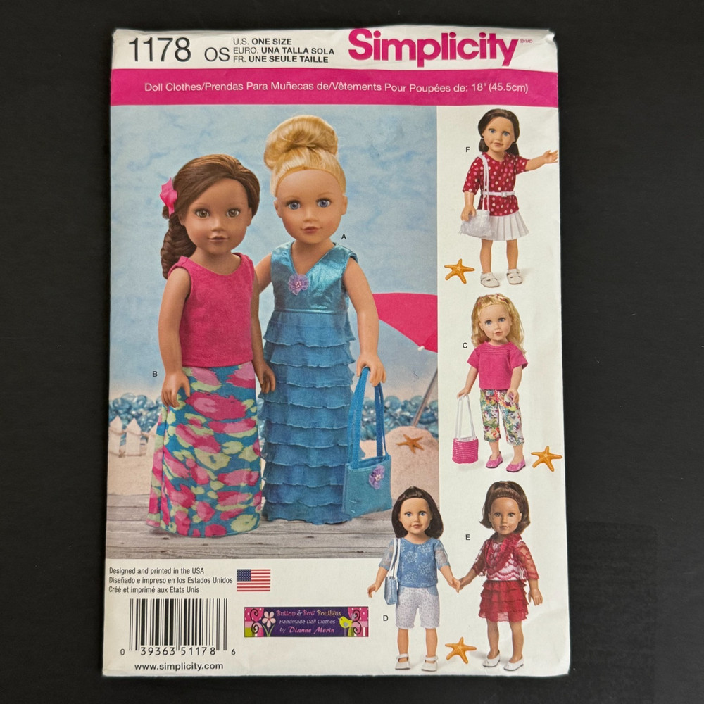 1178 Simplicity Clothes for 18" Doll Sewing Pattern Uncut
