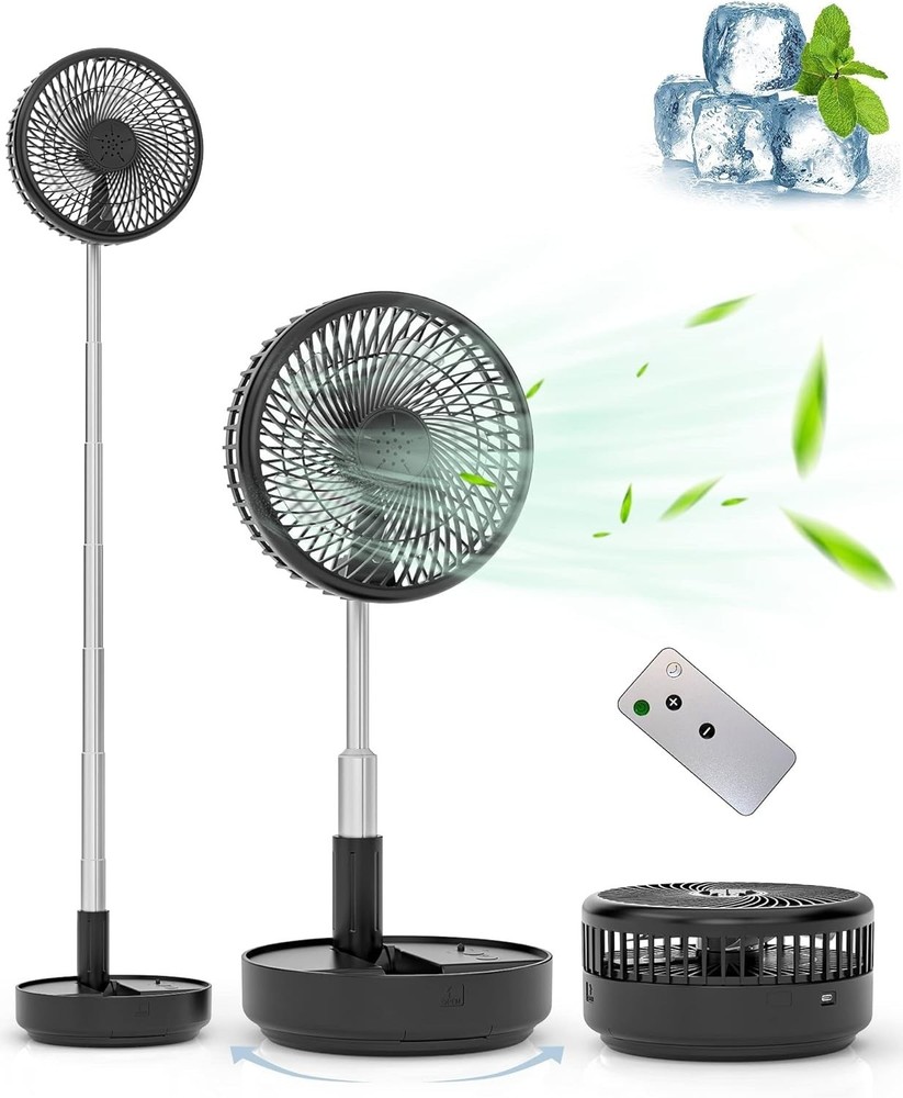 Portable Oscillating Standing Fan with Remote - Rechargeable & USB-C Powered