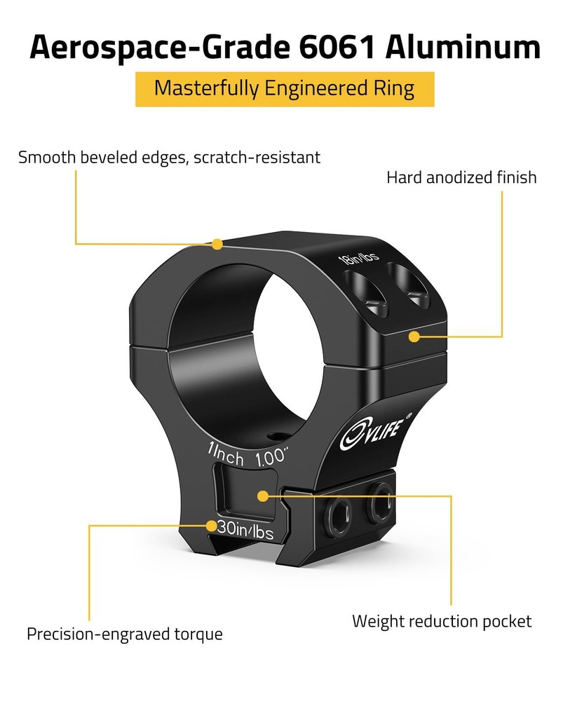 Scope Ring Medium Profile Riflescope Mount 1" Ring for 11mm & 3/8" Dovetail Rail