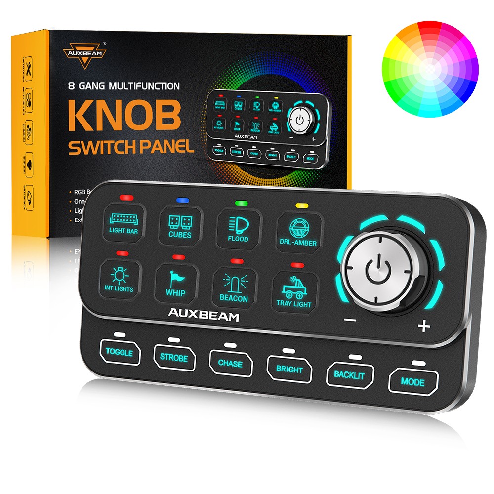 Auxbeam KS-80 8 Gang Switch Panel with Rotary Knob RGB Control Panel Box System
