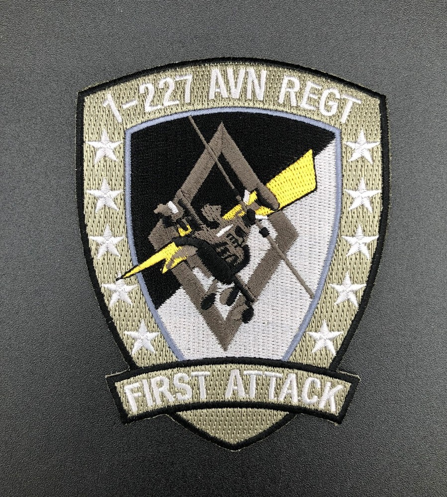 1-227 AVN REGT First Attack Apache Grey Color Army Aviation Unit Patch OIF OEF
