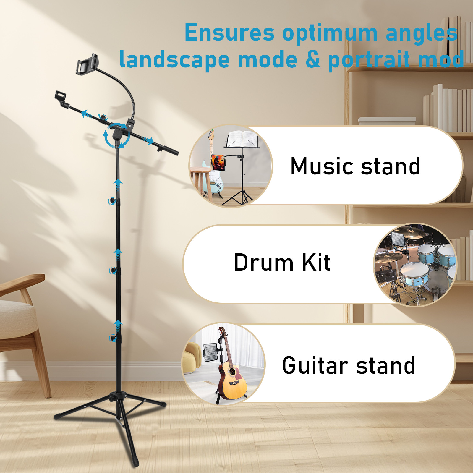 GUITTO Microphone Floor Stand with Phone/Tablet Holder Adjustable Boom Mic Stand