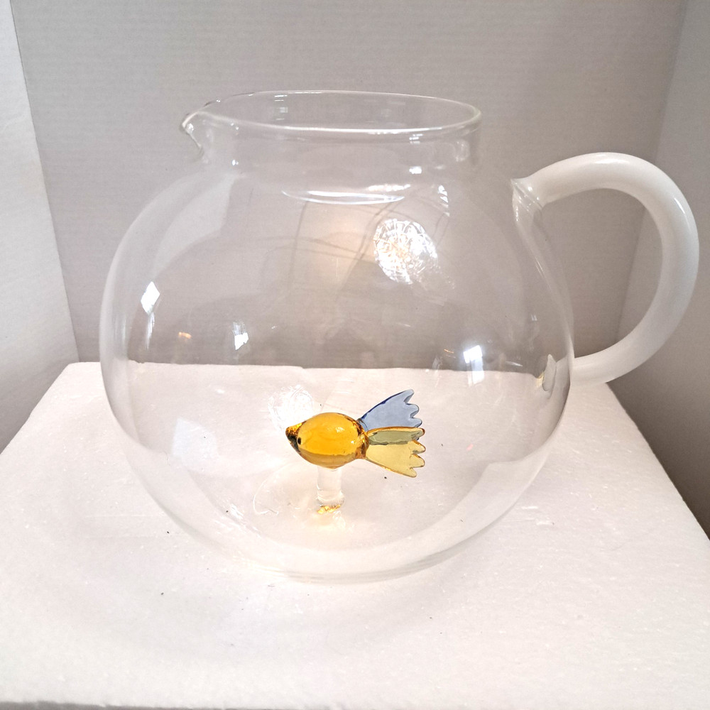Clear Glass Fishbowl Pitcher With Goldfish Inside