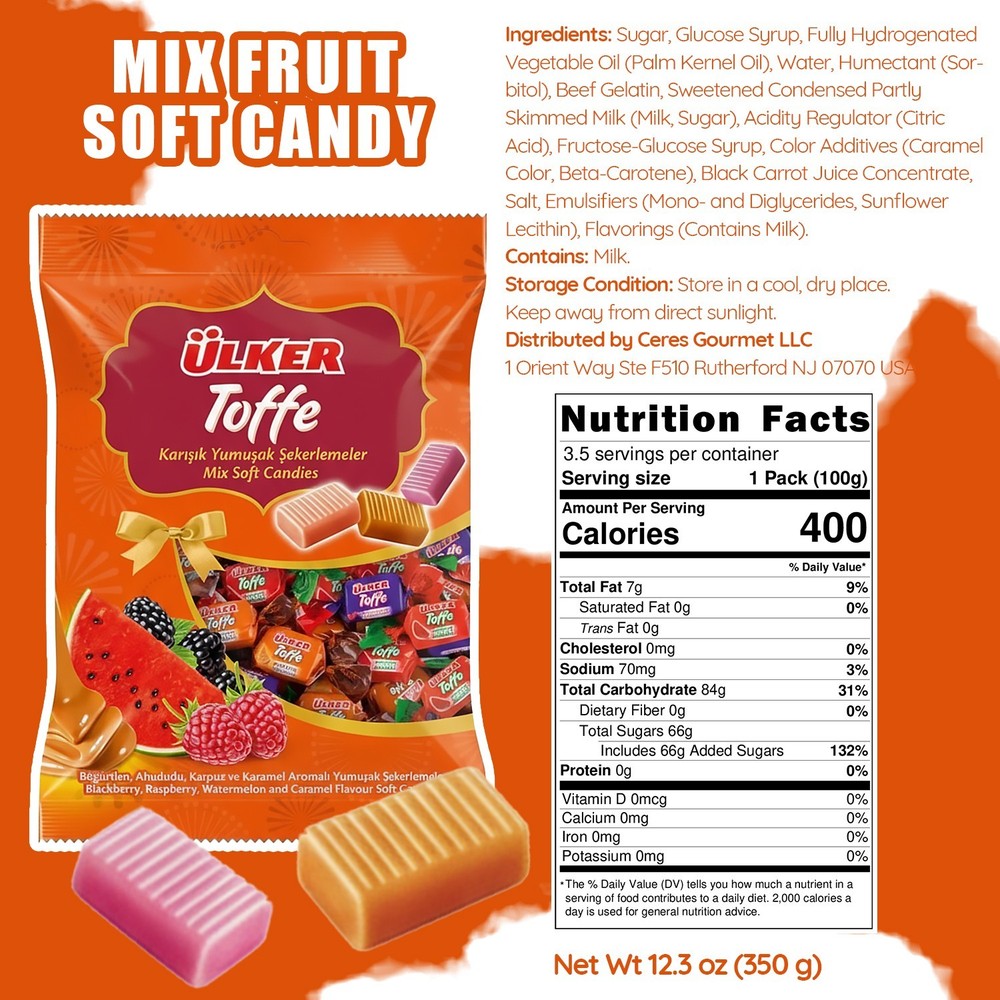 Assorted Soft Chewy Candy Mix 350g (12.3 oz), Fruit & Caramel Candy