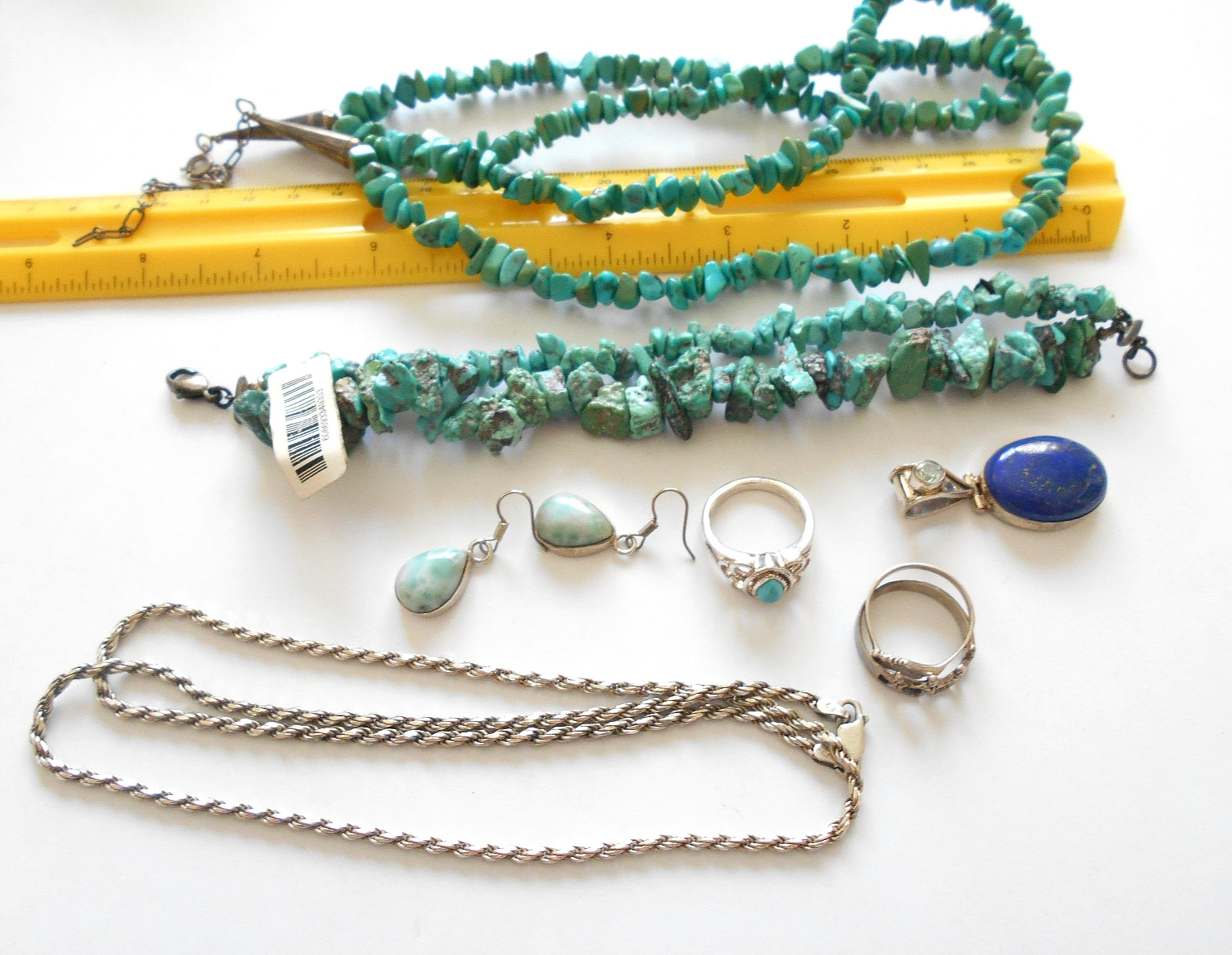 Lot of 8 Pieces Sterling Turquoise, Lapis, Larimar Jewelry Lot #5 130 Grams