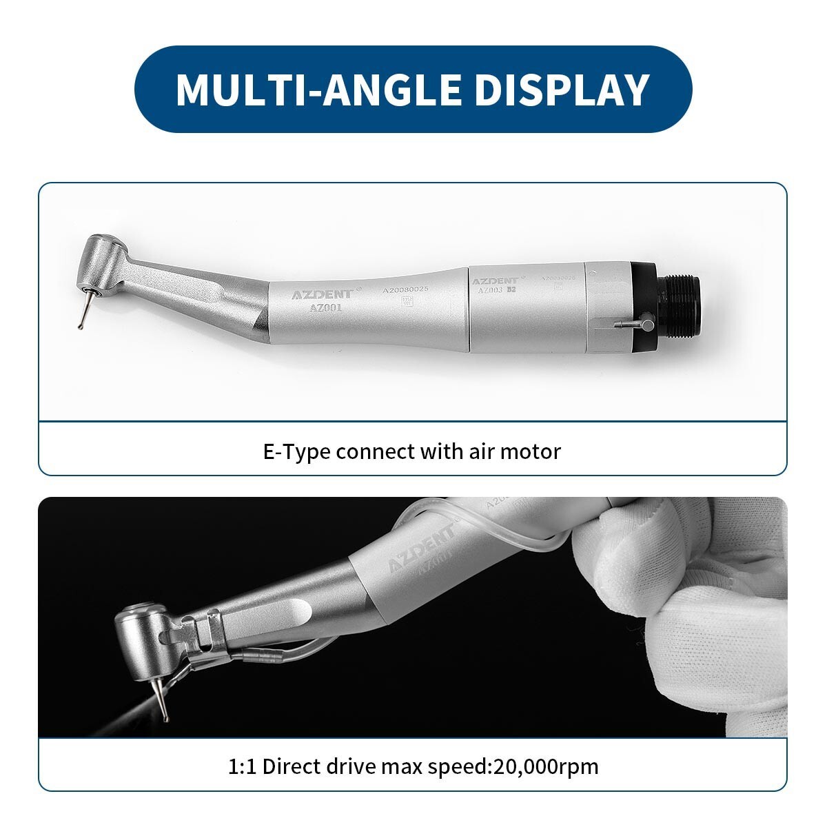 USA Dental Slow Low Speed Handpiece Contra Angle Push Button E-Type AZDENT