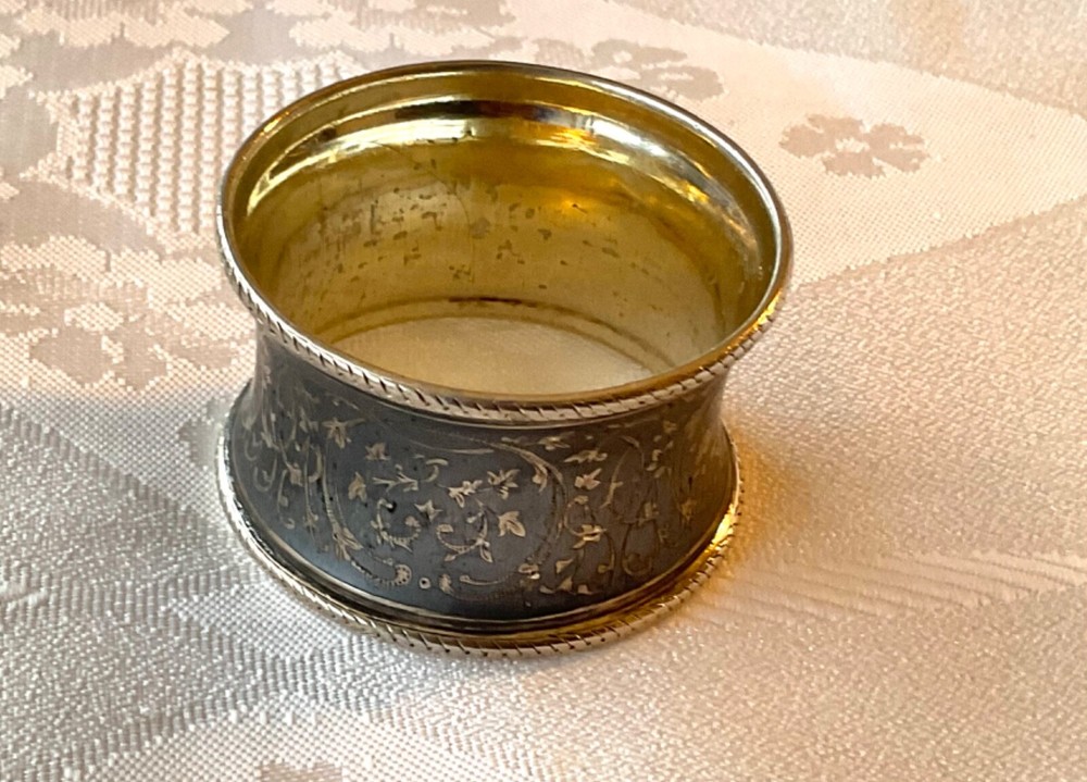Antique sterling silver NIELLO napkin ring