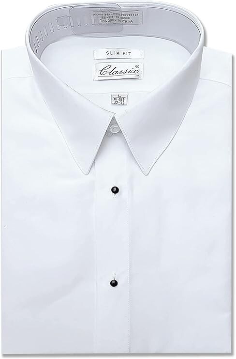 Microfiber Slim fit Tuxedo Shirt "Laydown Collar", Non pleat, White&Black