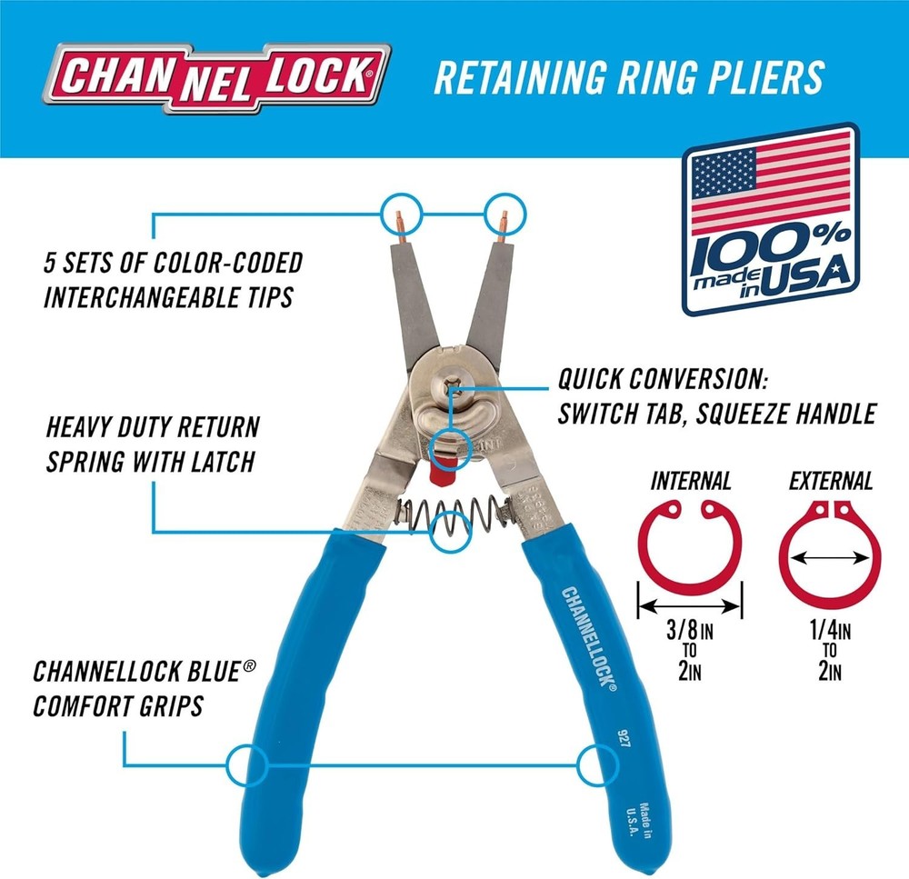 8-Inch Precision Snap Ring Pliers with Interchangeable Tips for Versatile Use