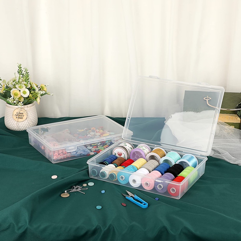 BTSKY Clear Plastic Storage Box with Flap Lid, Medium-2 Pack,