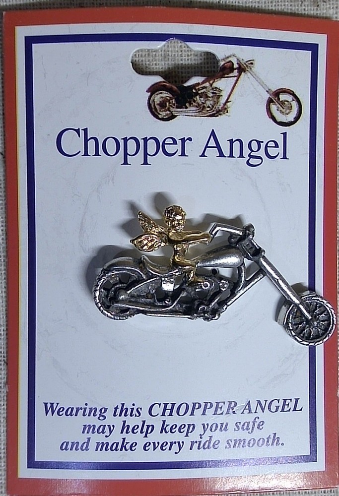 Chopper Motorcycle Angel Pin Two Tone