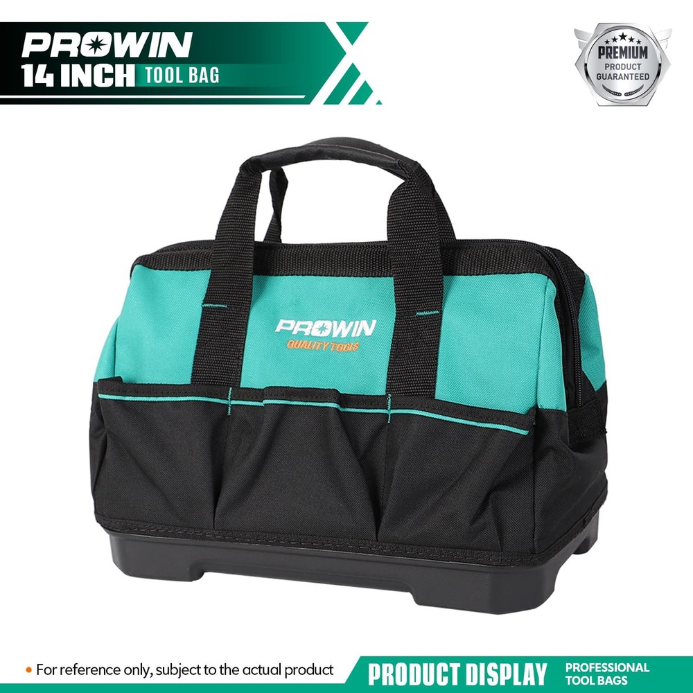 14-inch Tool Bag, Multi-pocket Tool Organizer with Plastic Waterproof Bottom,...