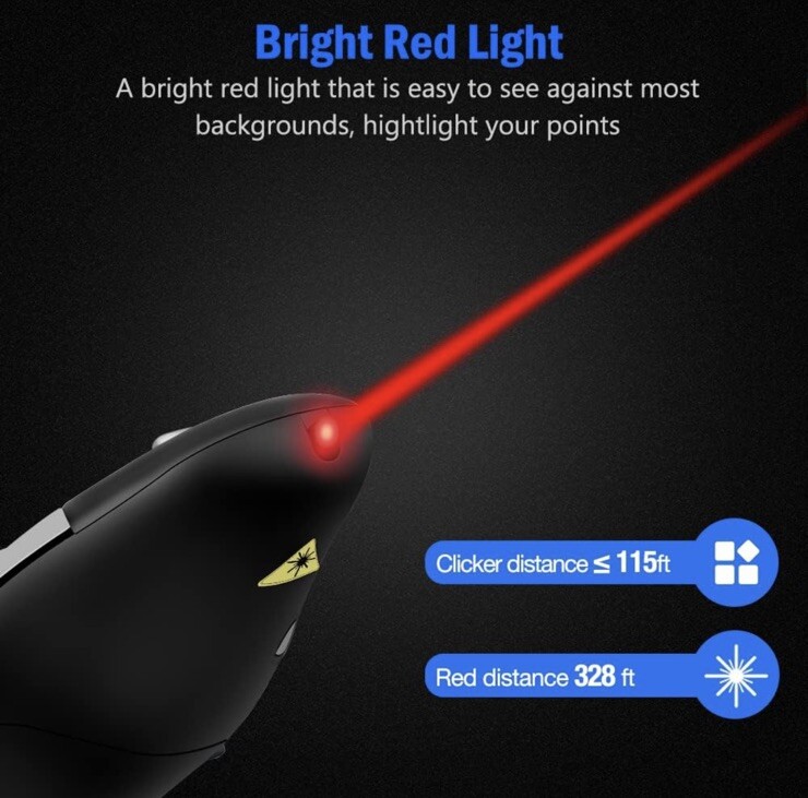 Wireless Presenter Model D100, 2.4 GHz With Laser Pointer 39’ FT Range