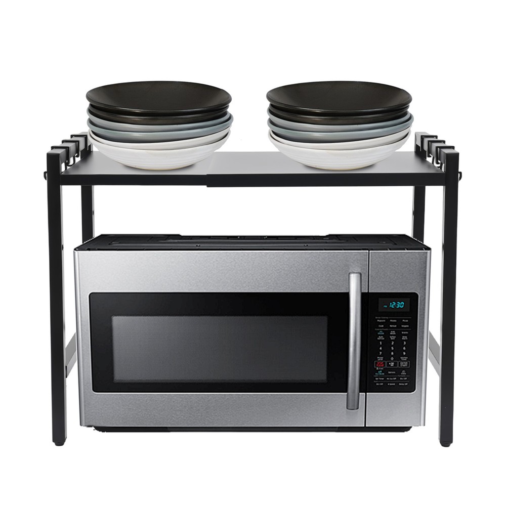Kitchen Countertop Organizer with Hooks Adjustable Microwave Stand 66lbs Load