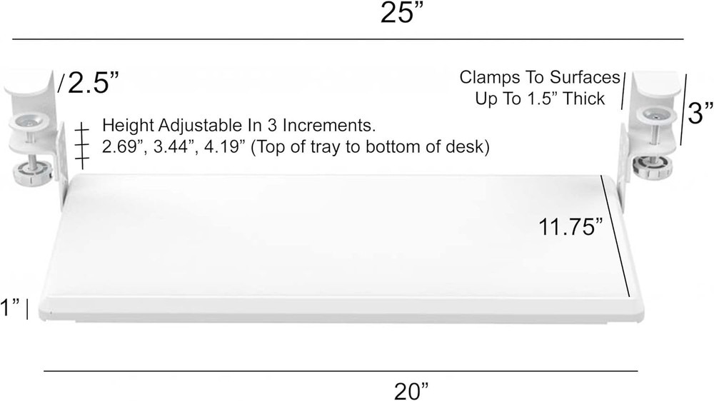 Stand up Desk Store Compact Clamp-On Retractable Adjustable Keyboard Tray/Under