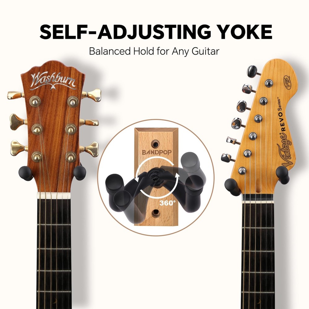 Bandpop Guitar Wall Mount 4 Pack - Solid 2 Pack, Nature Beech Wood 4pack