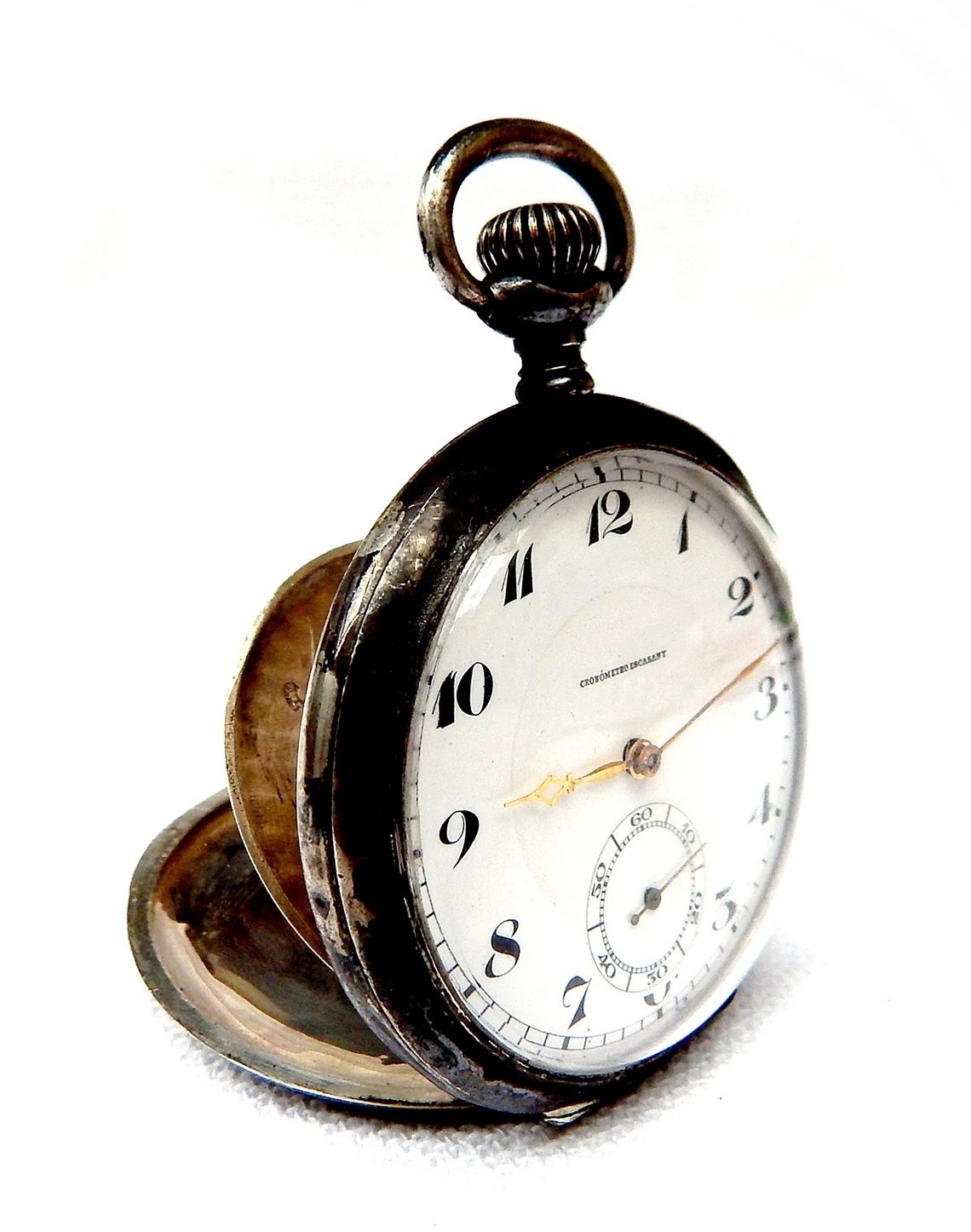 Pocket Watch Cronometro Escasany Dial Porcelain Case Silver 53mm 1910c Working