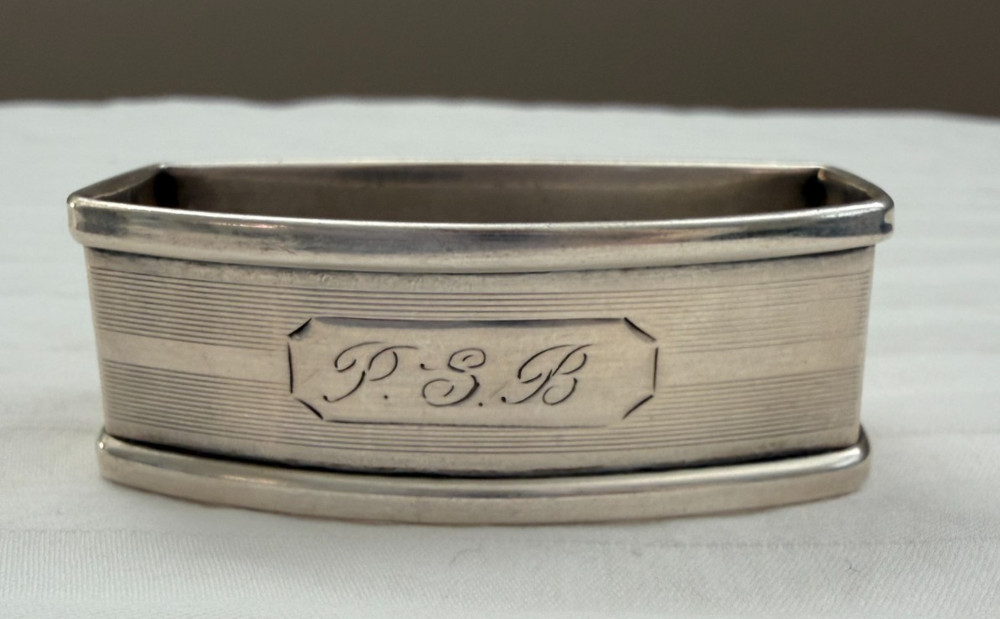 Webster Co Sterling Silver Napkin Ring | Engine Turned Linear | 20g Monogram PSB
