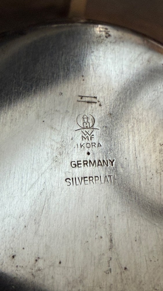 Vtg WMF Ikora Art Nouveau Deco 14" Fruit Bowl Germany EP Brass Silverplate MCM