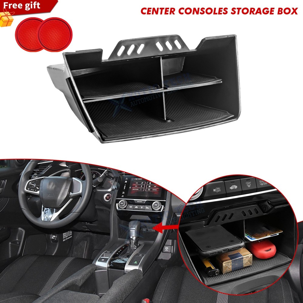 Black Console Storage Insert Divider Tray Container For Honda Civic 2016-2021