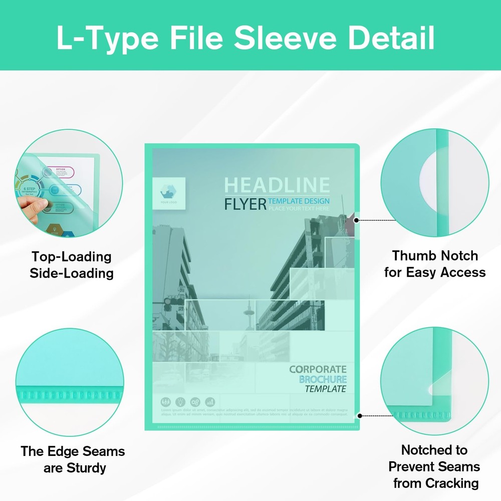 35 Pack Clear Plastic Folders Sleeves Document Project Pockets for Letter Size