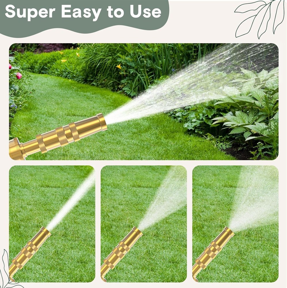Solid Brass Adjustable Garden Hose Nozzle Set - 4 Spray Holes for Max Flow